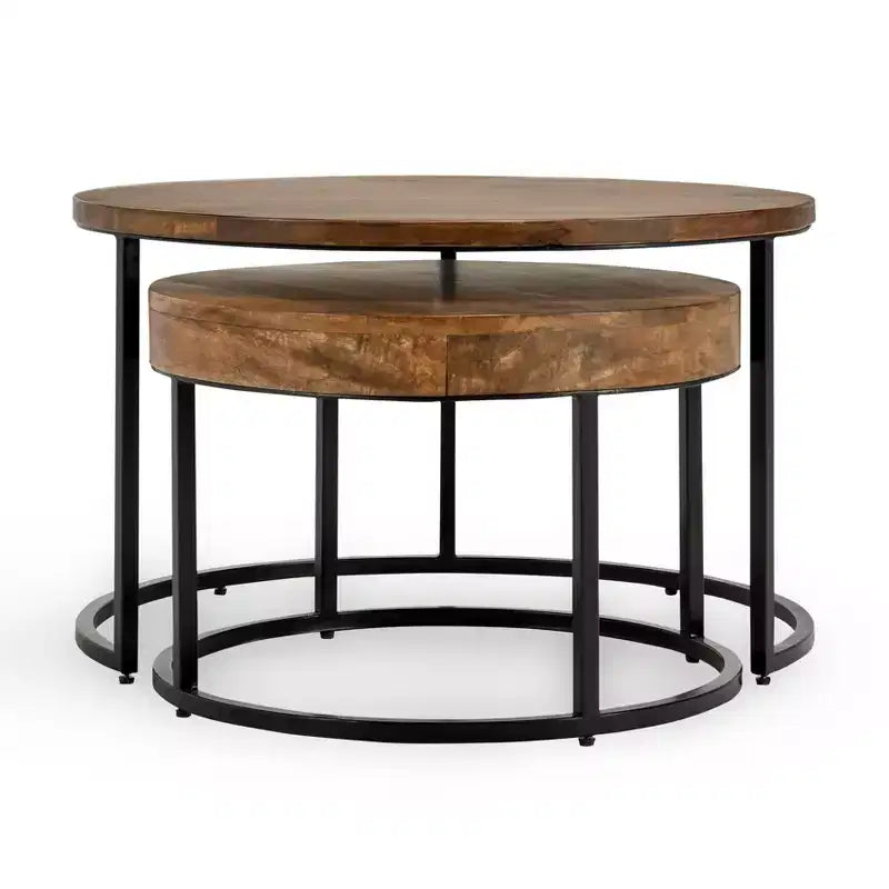 Christopher Knight Home Classic Ander 2 Piece Round Nesting Accent Table Set, Brown/Black