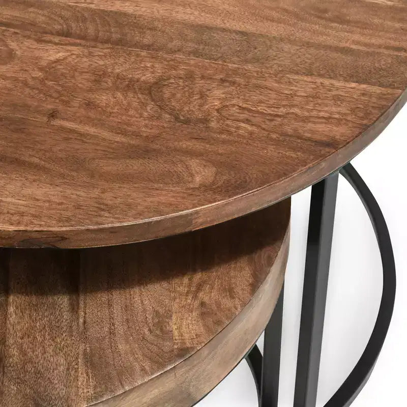 Christopher Knight Home Classic Ander 2 Piece Round Nesting Accent Table Set, Brown/Black