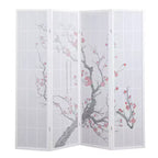 Roundhill Furniture Japanese 4-Panel Screen Room Divider, Plum Blossom