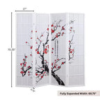 Roundhill Furniture Japanese 4-Panel Screen Room Divider, Plum Blossom
