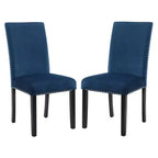 Roundhill Furniture Cobre Contemporary Velvet Dining Chair with Nailhead Trim, Blue, Set of 2