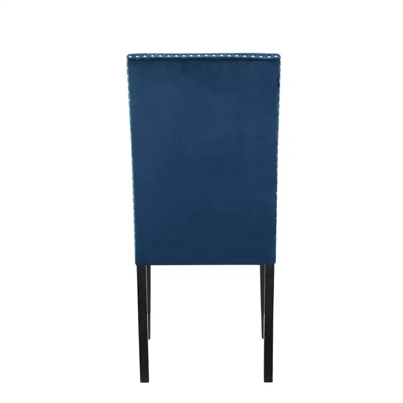 Roundhill Furniture Cobre Contemporary Velvet Dining Chair with Nailhead Trim, Blue, Set of 2