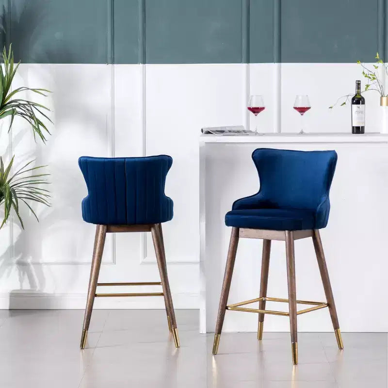 Leland Fabric Upholstered Wingback Bar Stools, Set of 2, Blue