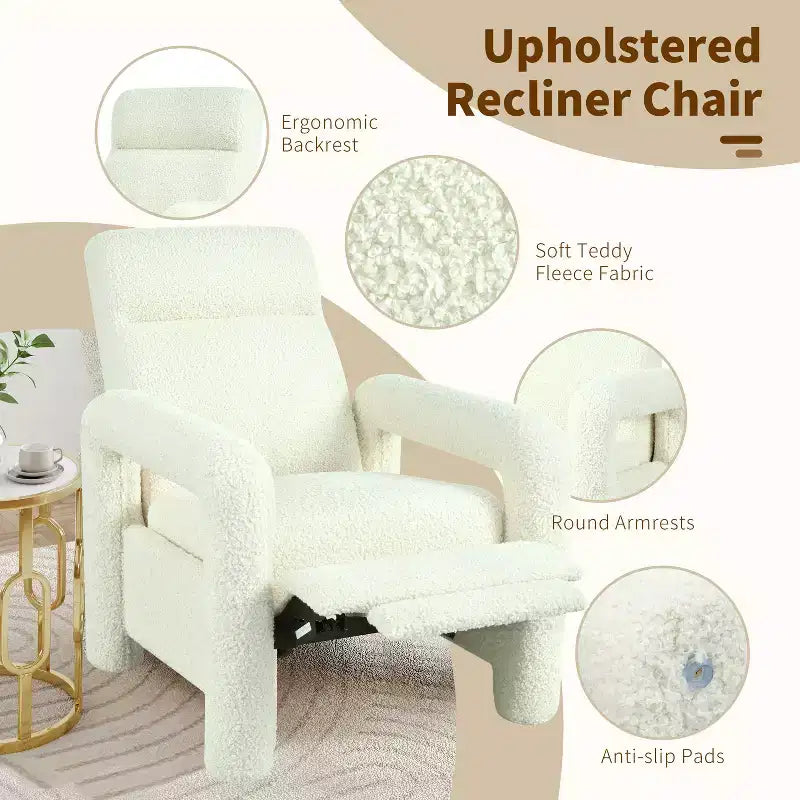 31W Back Recliner Armchair, Upholstered Accent Recliner Chair with Adjustable Backrest-Christopher Knight Home