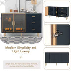 Whisen Modern Sideboard Marble Sticker Tabletop with Gold Metal Legs and Handles for Dining Room, Living Room