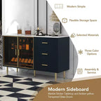 Whisen Modern Sideboard Marble Sticker Tabletop with Gold Metal Legs and Handles for Dining Room, Living Room