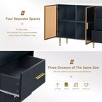 Whisen Modern Sideboard Marble Sticker Tabletop with Gold Metal Legs and Handles for Dining Room, Living Room