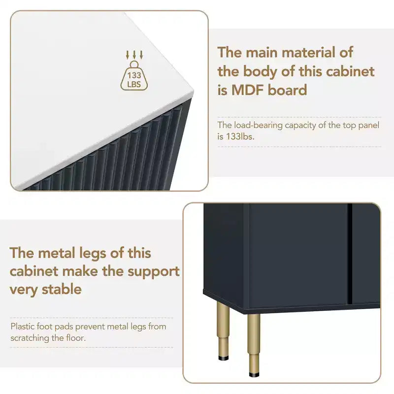 Whisen Modern Sideboard Marble Sticker Tabletop with Gold Metal Legs and Handles for Dining Room, Living Room