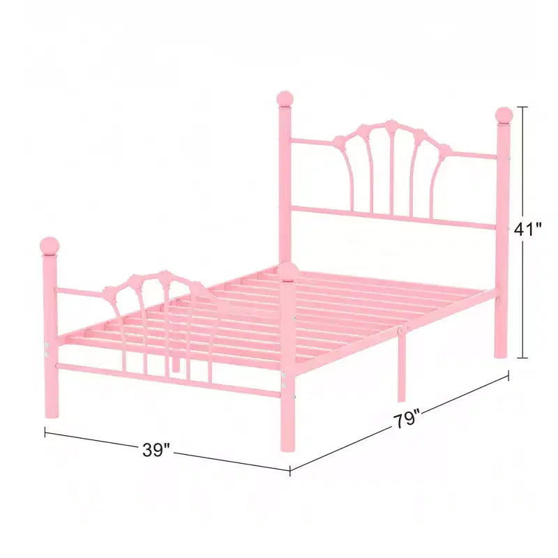 VECELO Twin Bed Frame with Headboard and Footboard, Modern Metal Platform Bed Frame White/Pink/Black