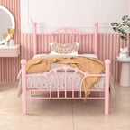 VECELO Twin Bed Frame with Headboard and Footboard, Modern Metal Platform Bed Frame White/Pink/Black