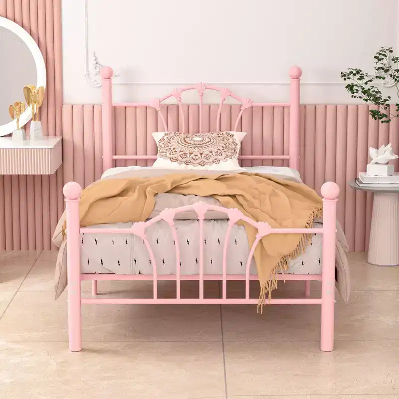 VECELO Twin Bed Frame with Headboard and Footboard, Modern Metal Platform Bed Frame White/Pink/Black