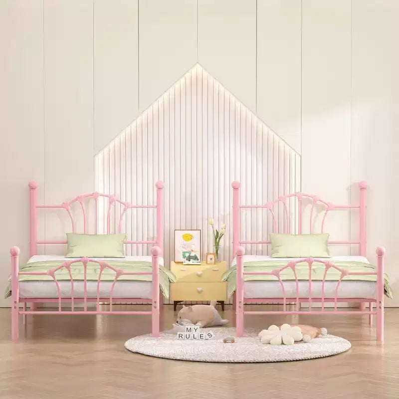 VECELO Twin Bed Frame with Headboard and Footboard, Modern Metal Platform Bed Frame White/Pink/Black