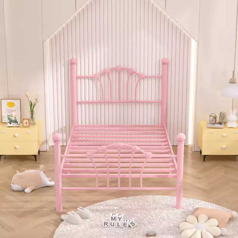 VECELO Twin Bed Frame with Headboard and Footboard, Modern Metal Platform Bed Frame White/Pink/Black