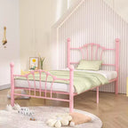 VECELO Twin Bed Frame with Headboard and Footboard, Modern Metal Platform Bed Frame White/Pink/Black