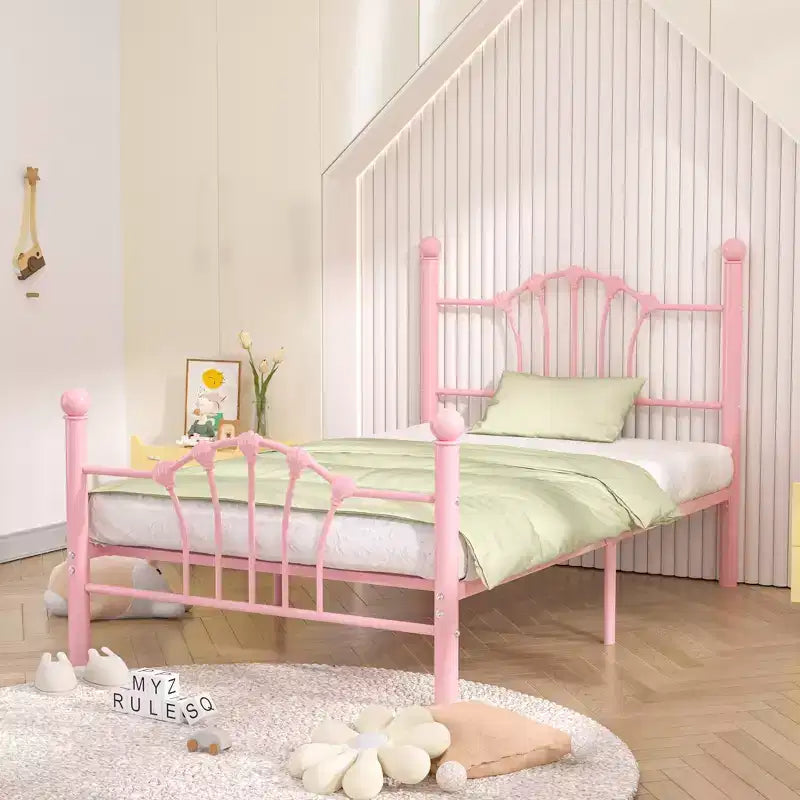 VECELO Twin Bed Frame with Headboard and Footboard, Modern Metal Platform Bed Frame White/Pink/Black