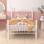 VECELO Twin Bed Frame with Headboard and Footboard, Modern Metal Platform Bed Frame White/Pink/Black