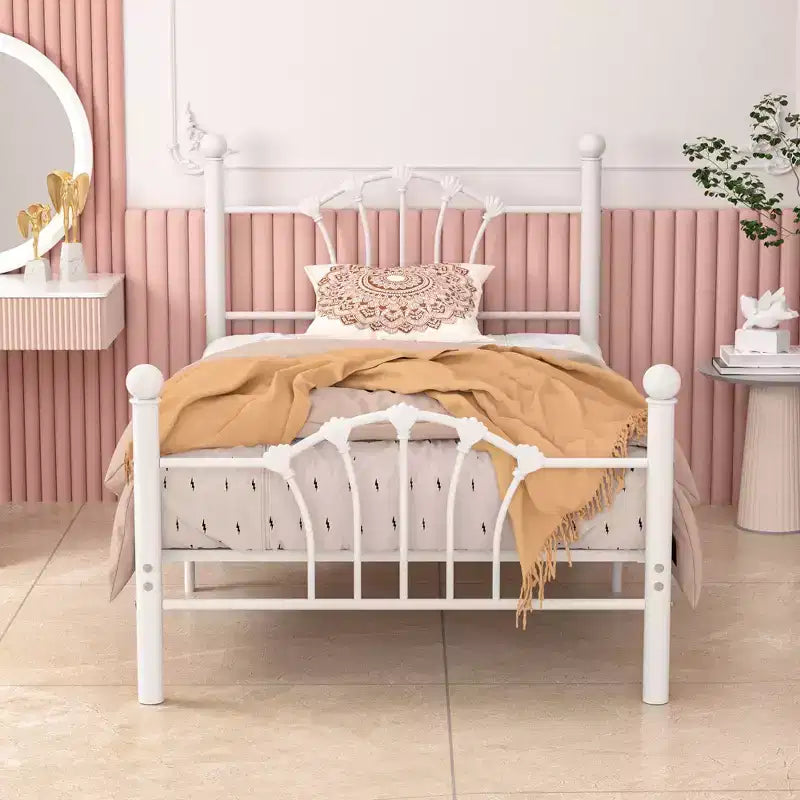 VECELO Twin Bed Frame with Headboard and Footboard, Modern Metal Platform Bed Frame White/Pink/Black