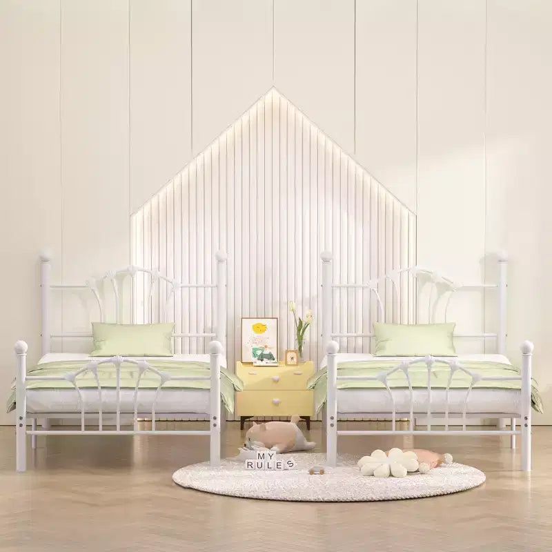 VECELO Twin Bed Frame with Headboard and Footboard, Modern Metal Platform Bed Frame White/Pink/Black