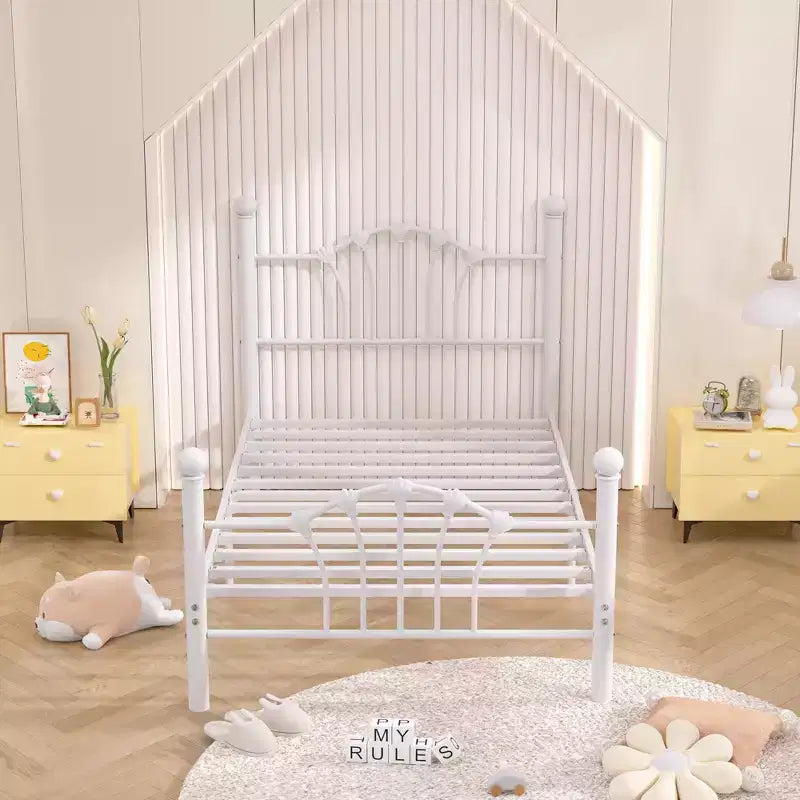 VECELO Twin Bed Frame with Headboard and Footboard, Modern Metal Platform Bed Frame White/Pink/Black