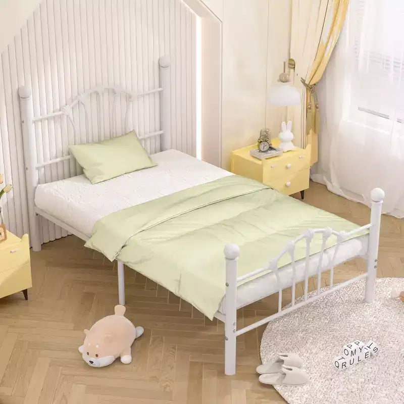 VECELO Twin Bed Frame with Headboard and Footboard, Modern Metal Platform Bed Frame White/Pink/Black