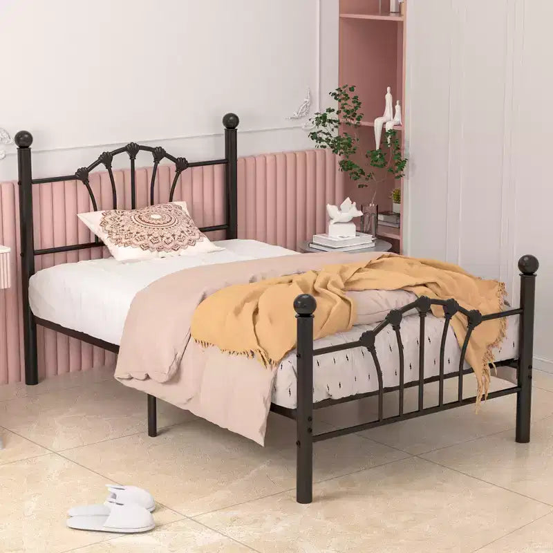 VECELO Twin Bed Frame with Headboard and Footboard, Modern Metal Platform Bed Frame White/Pink/Black