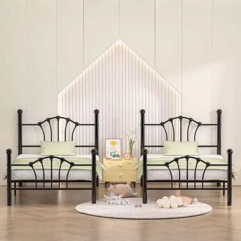 VECELO Twin Bed Frame with Headboard and Footboard, Modern Metal Platform Bed Frame White/Pink/Black