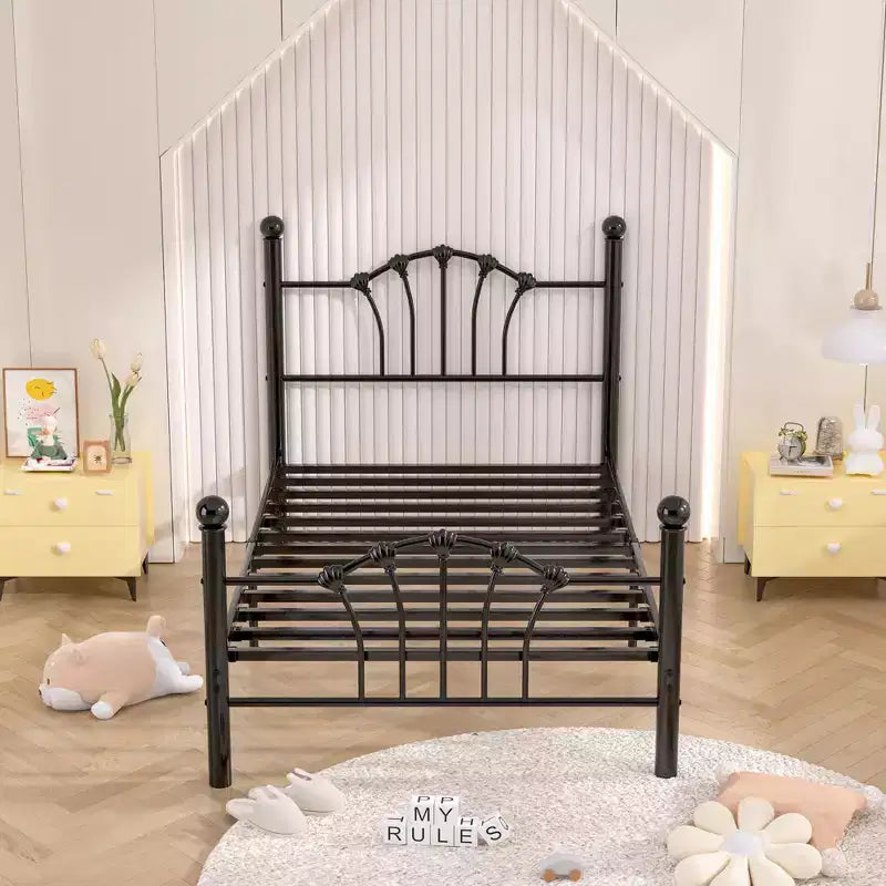 VECELO Twin Bed Frame with Headboard and Footboard, Modern Metal Platform Bed Frame White/Pink/Black