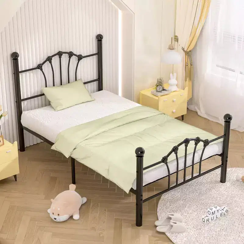 VECELO Twin Bed Frame with Headboard and Footboard, Modern Metal Platform Bed Frame White/Pink/Black