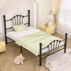 VECELO Twin Bed Frame with Headboard and Footboard, Modern Metal Platform Bed Frame White/Pink/Black
