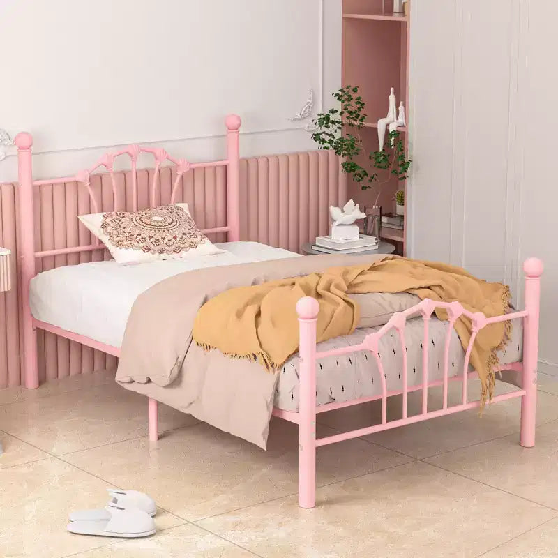 VECELO Twin Bed Frame with Headboard and Footboard, Modern Metal Platform Bed Frame White/Pink/Black