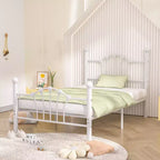VECELO Twin Bed Frame with Headboard and Footboard, Modern Metal Platform Bed Frame White/Pink/Black