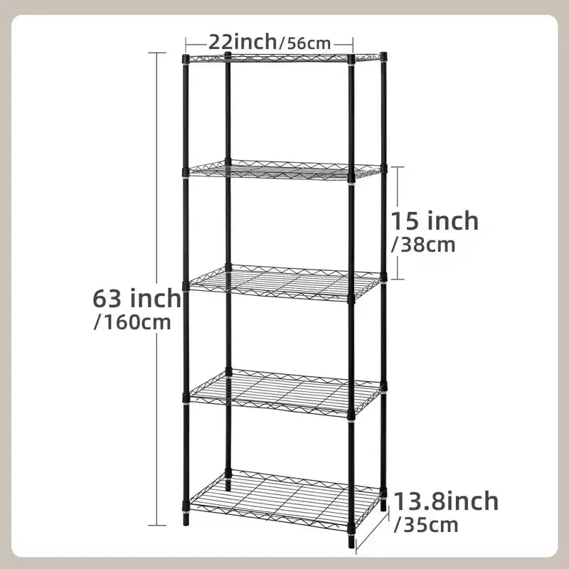 HONEIER 5-Tier Heavy Duty Storage Rack Shelving Unit Black