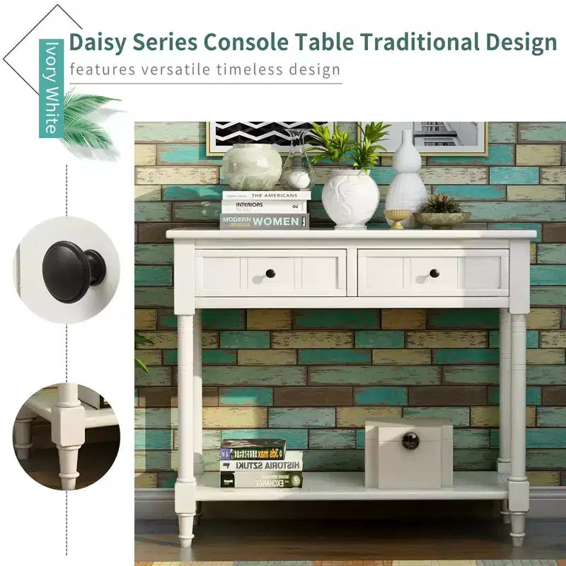 Whisen Rustic Console Table Traditional Design with Two Drawers and Bottom Shelf