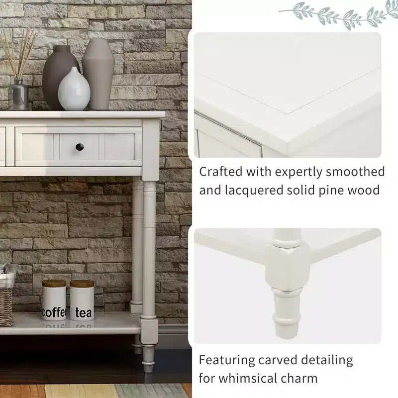 Whisen Rustic Console Table Traditional Design with Two Drawers and Bottom Shelf