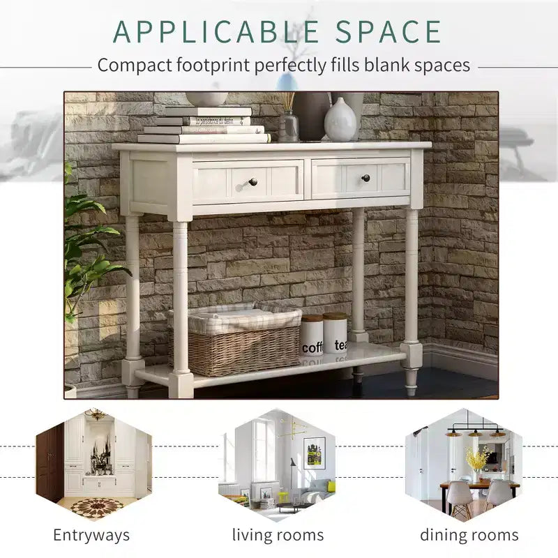 Whisen Rustic Console Table Traditional Design with Two Drawers and Bottom Shelf