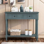 Whisen Rustic Console Table Traditional Design with Two Drawers and Bottom Shelf