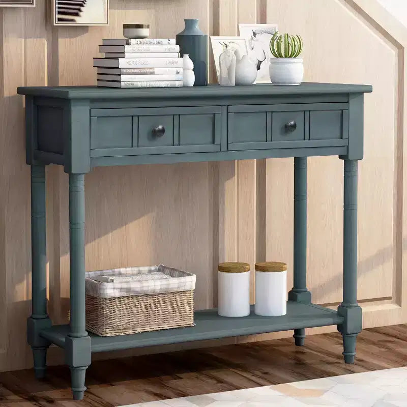 Whisen Rustic Console Table Traditional Design with Two Drawers and Bottom Shelf