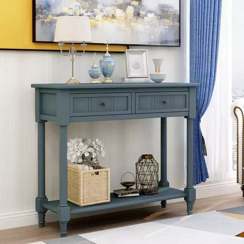 Whisen Rustic Console Table Traditional Design with Two Drawers and Bottom Shelf