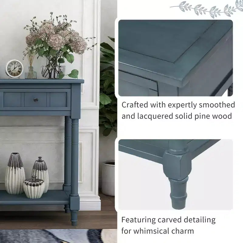 Whisen Rustic Console Table Traditional Design with Two Drawers and Bottom Shelf