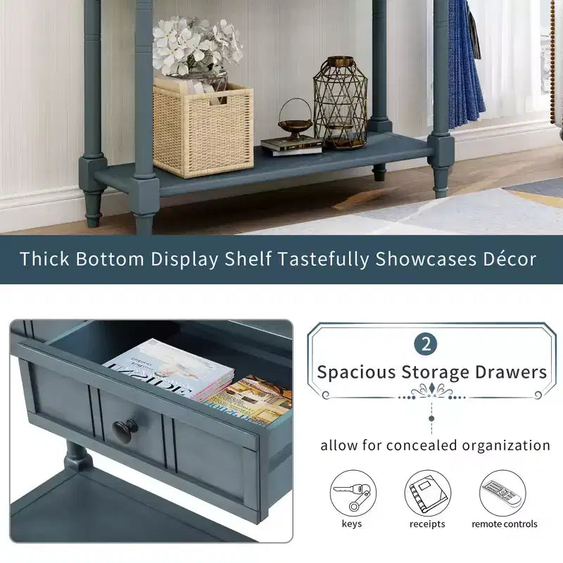 Whisen Rustic Console Table Traditional Design with Two Drawers and Bottom Shelf