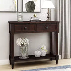 Whisen Rustic Console Table Traditional Design with Two Drawers and Bottom Shelf