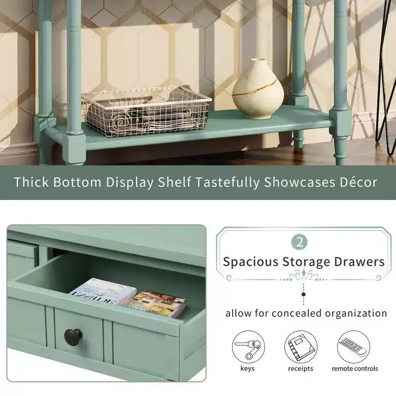 Whisen Rustic Console Table Traditional Design with Two Drawers and Bottom Shelf