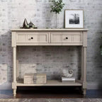 Whisen Rustic Console Table Traditional Design with Two Drawers and Bottom Shelf