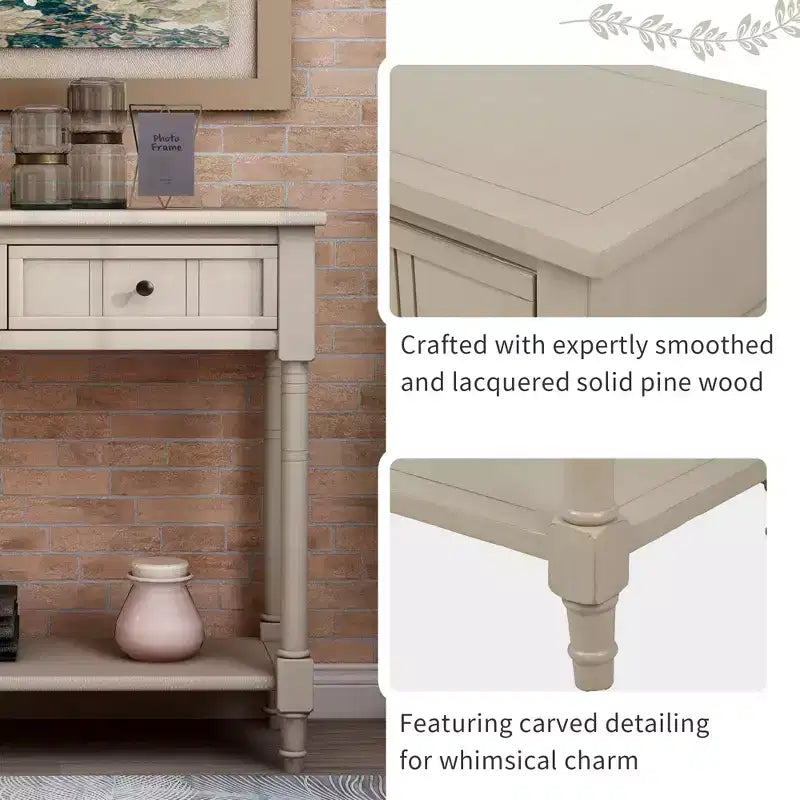 Whisen Rustic Console Table Traditional Design with Two Drawers and Bottom Shelf
