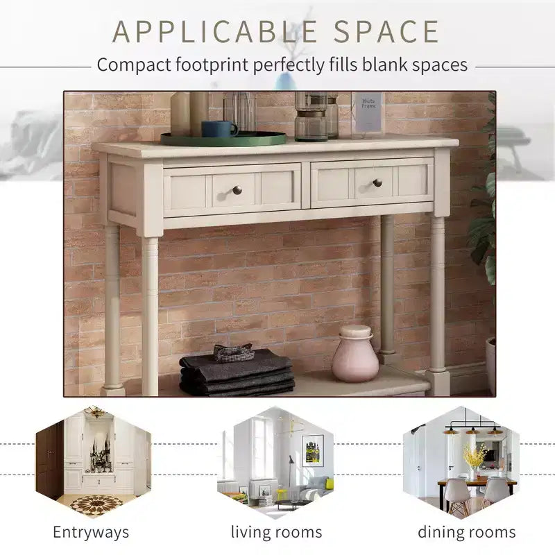 Whisen Rustic Console Table Traditional Design with Two Drawers and Bottom Shelf