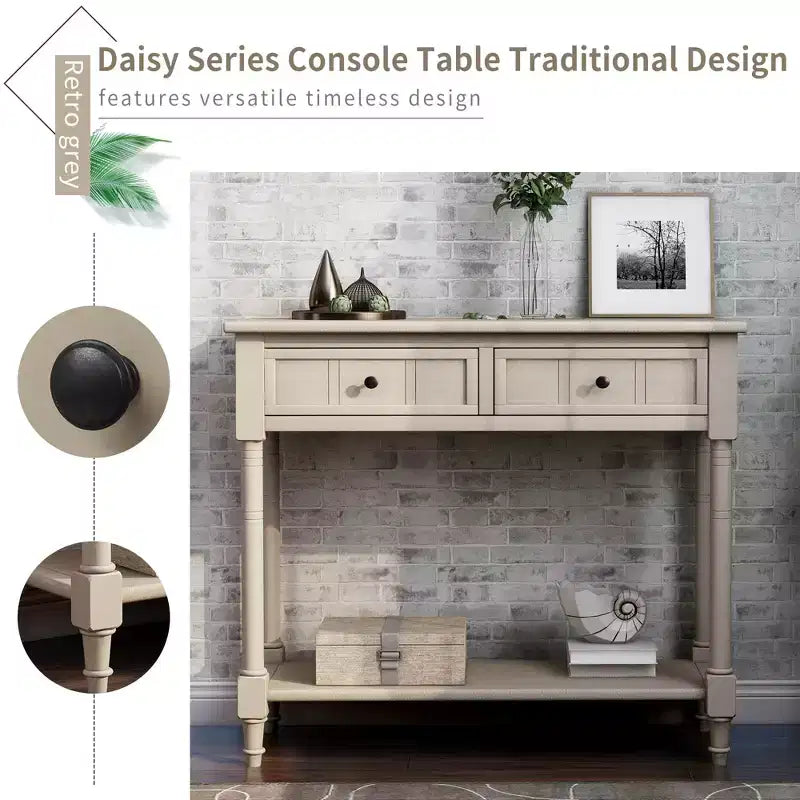 Whisen Rustic Console Table Traditional Design with Two Drawers and Bottom Shelf
