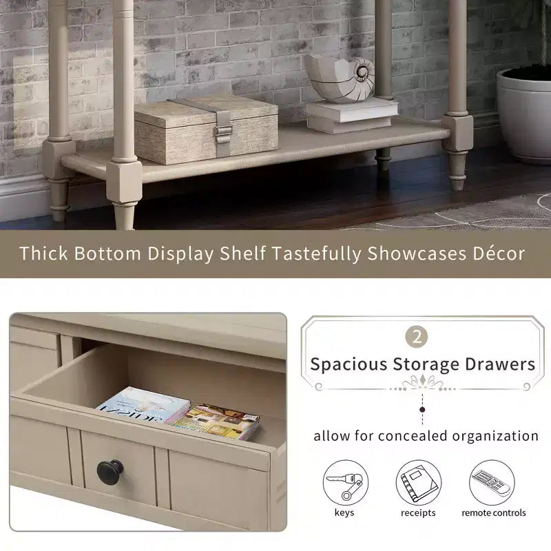 Whisen Rustic Console Table Traditional Design with Two Drawers and Bottom Shelf