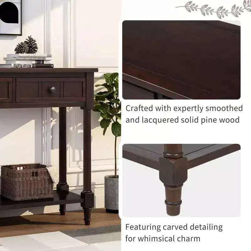 Whisen Rustic Console Table Traditional Design with Two Drawers and Bottom Shelf