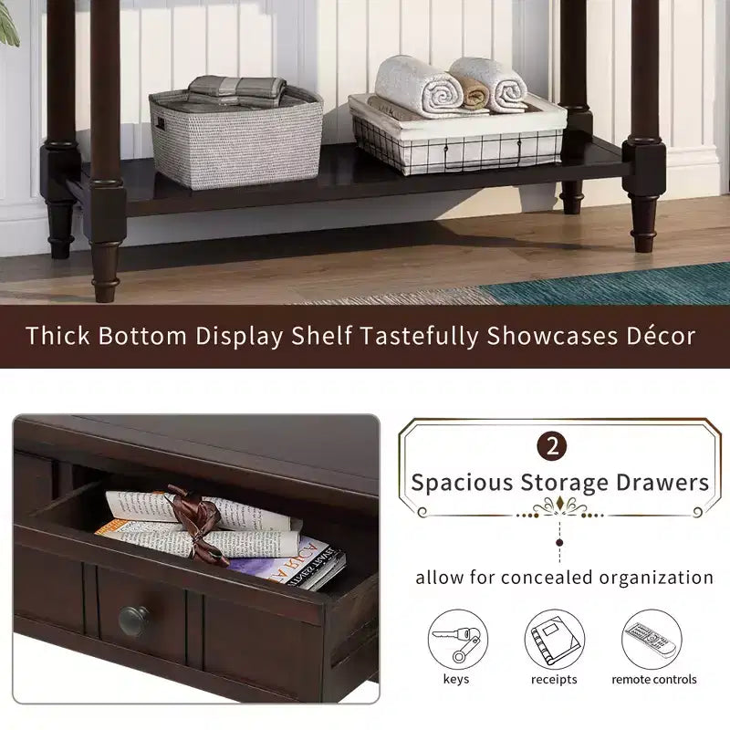 Whisen Rustic Console Table Traditional Design with Two Drawers and Bottom Shelf