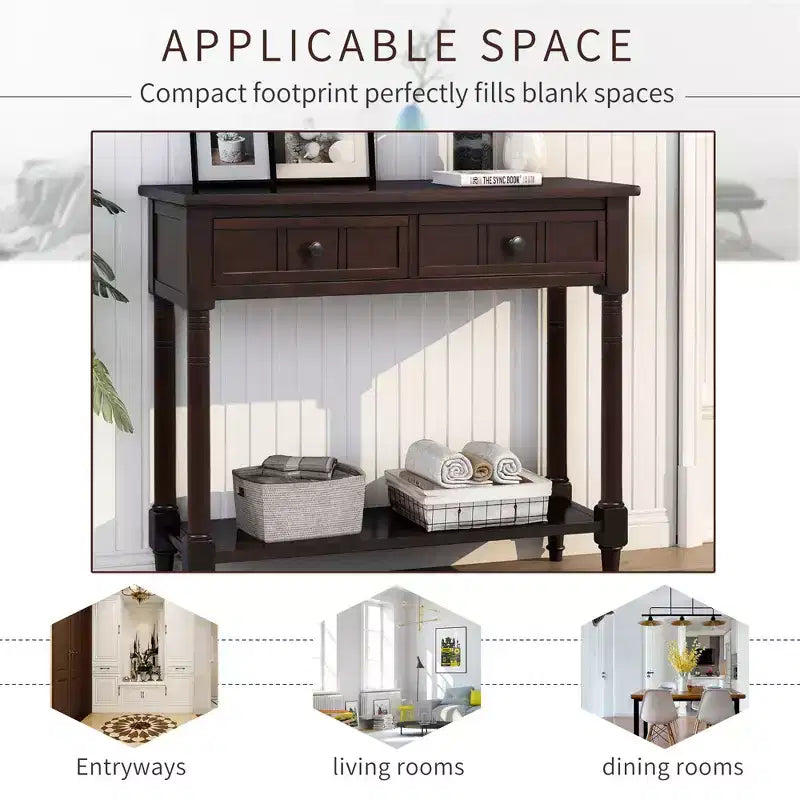 Whisen Rustic Console Table Traditional Design with Two Drawers and Bottom Shelf